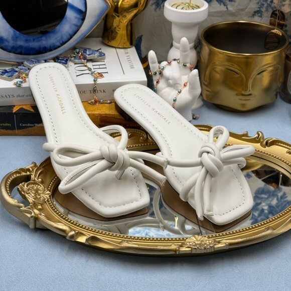 🆕 LOEFFLER RANDALL 🧿 NWOB Hadley Leather Bow Flat Sandals, White - Sz 6 B - Picture 3 of 14